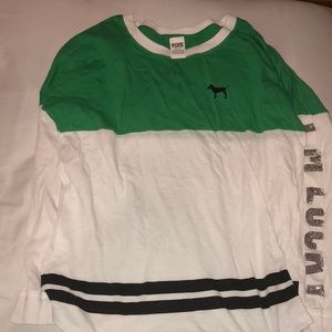 VS Pink varsity crew St. Patrick’s Day top